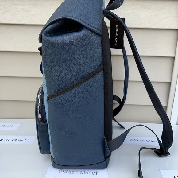 Michael Kors Mens Backpack Cooper Embossed Leather Logo Stripe Backpack Chambray - Picture 4 of 10